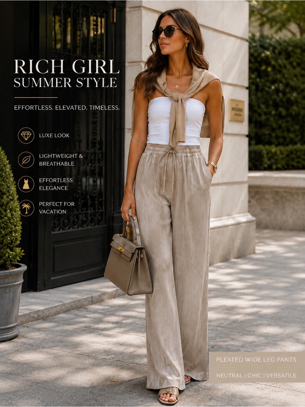 NWT Zara Neutral Pleated Wide Leg Pants